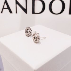 Sparkling Love Knots Stud Earrings, Clear CZ